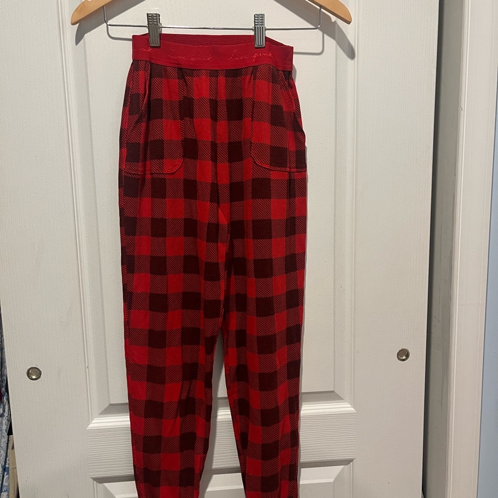 Victoria’s Secret PINK Red Buffalo Plaid Thermal Joggers (XS